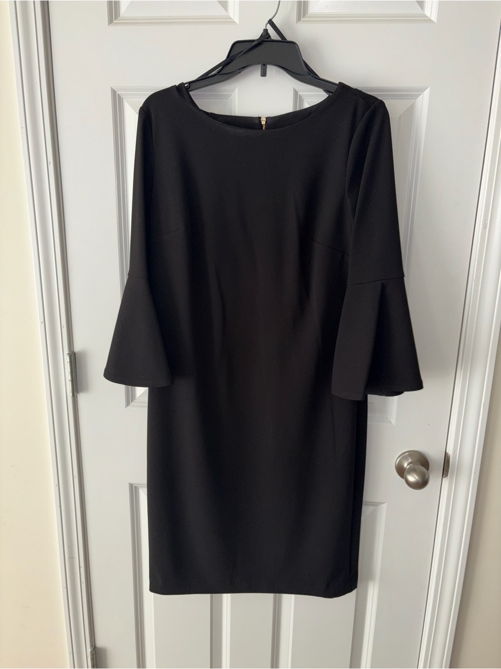 Calvin Klein Black Midi Shift Dress with Bell Sleeves